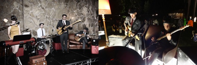 (Left) Parr Street Studios in Liverpool, the base for many touring bands such as Coldplay, Doves, Embrace, Badly Drawn Boy. Very kitsch and retro with 1970s leather sofas and lamps amongst other authentic items. (right) the set on ‘Youth’. Although the rotating glass stage is different, the 1970s leather sofa and lamps made it onto set, as well as all the vintage instruments they hired for us to use.