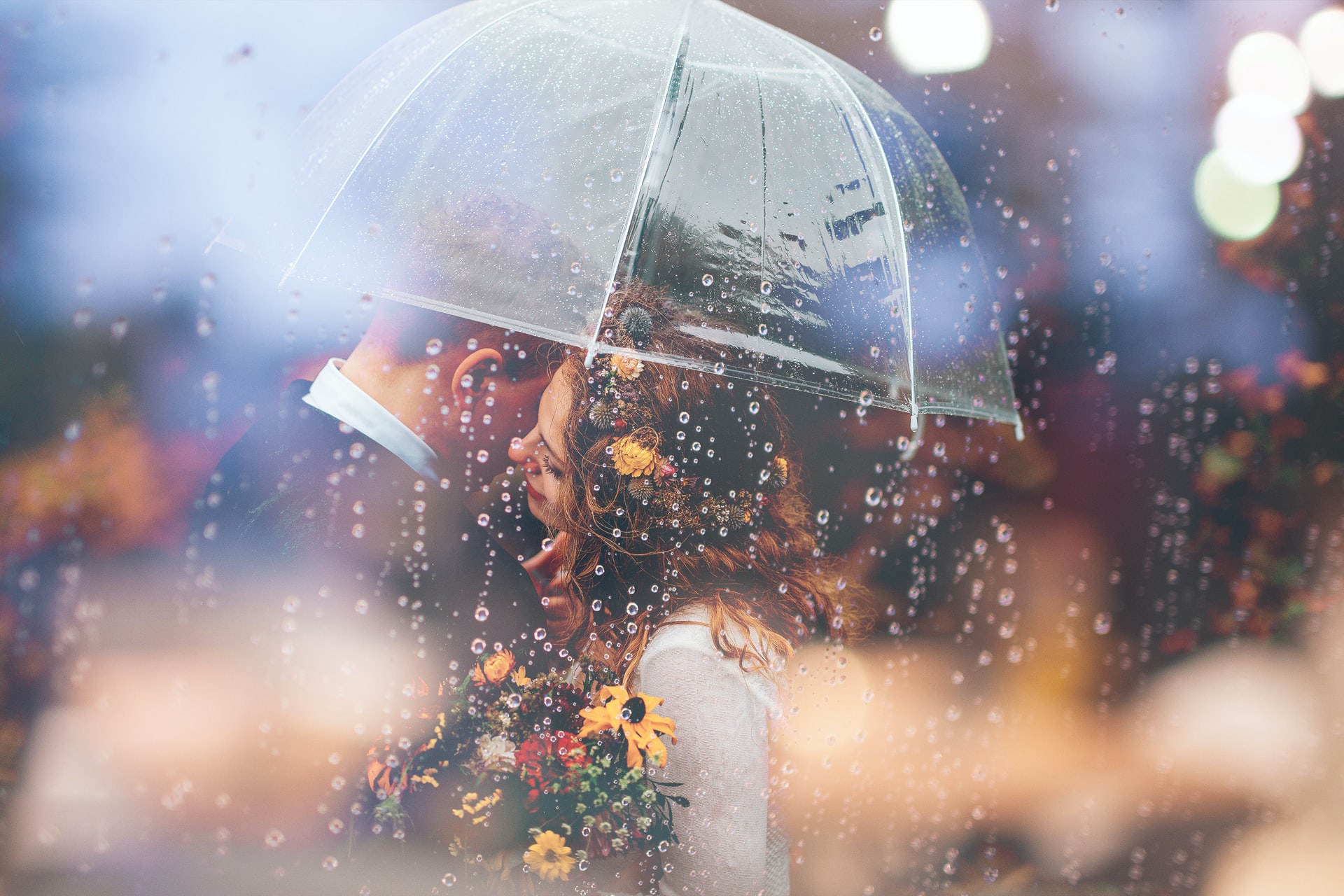 rainy wedding photo umbrella